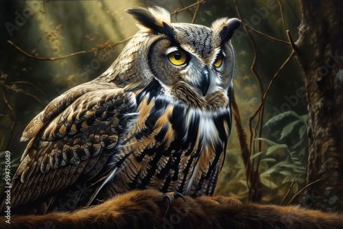 Beautiful portrait of an owl with blurred background. Generative AI
