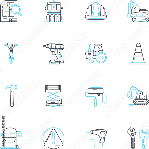 Solid framework linear icons set. Structure, Foundation, Stability, Durability, Dependability, Reliability, Flexibility line vector and concept signs. Consistency,Efficiency,Modularity outline photo