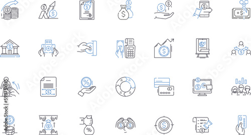 Digital wallet line icons collection. Cryptocurrency, Mobile, Payment, Transactions, Blockchain, Virtual, Security vector and linear illustration. Cashless,Convenience,E-wallet outline signs set