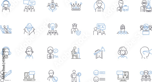 Leadership cadre line icons collection. Visionary, Collaborative, Decisive, Innovative, Strategic, Empathetic, Inspirational vector and linear illustration. Result-driven,Adaptable,Tenacious outline