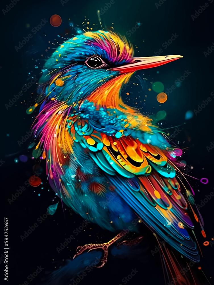 Obraz premium A colorful bird with a blue and red head and a black beak. Generative AI
