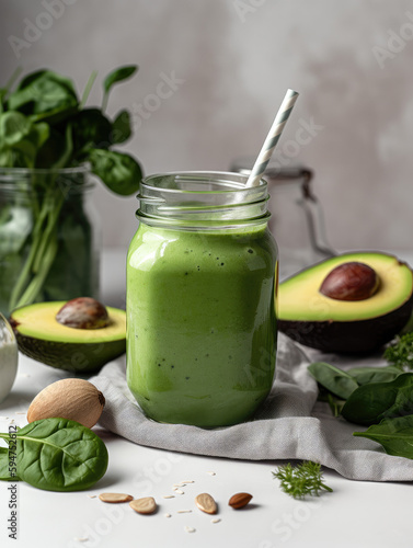 Green healthy avocado smoothie, generative ai