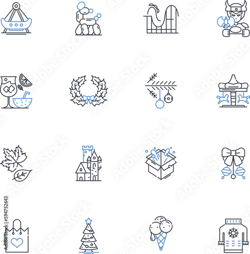 Adoring superheroes line icons collection. Hero-worship, Fanatically, Idolize, Obsess, Enamored, Reverence, Glorify vector and linear illustration. Infatuation,Marvel ,Fanfare outline signs set