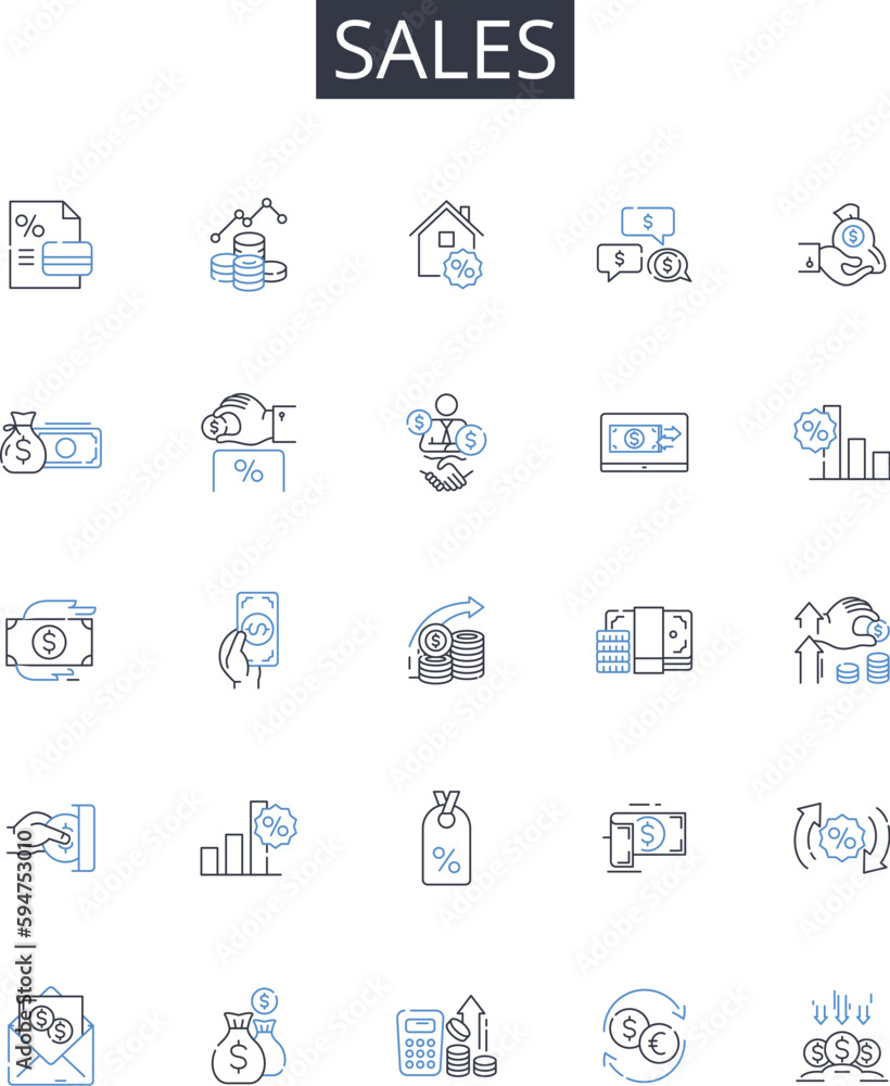 Sales line icons collection. Marketing, Business, Revenue, Income, Profits, Transactions, Deals vector and linear illustration. Customers,Trades,Promotions outline signs set