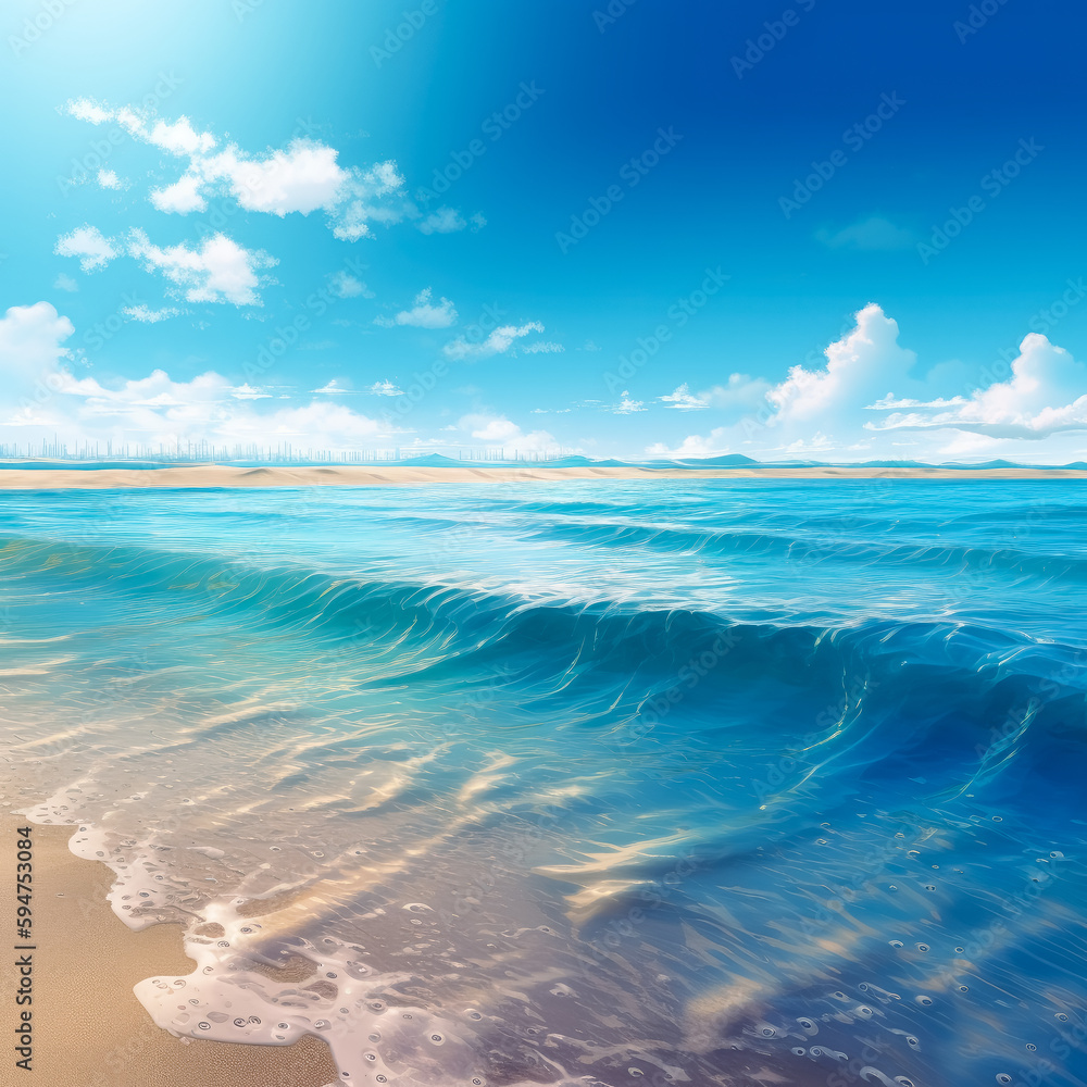 A beach covered in waves, detailed skies, exotic. Generative Ai. 
