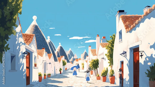 Illustration of beautiful view of Alberobello, Italy photo