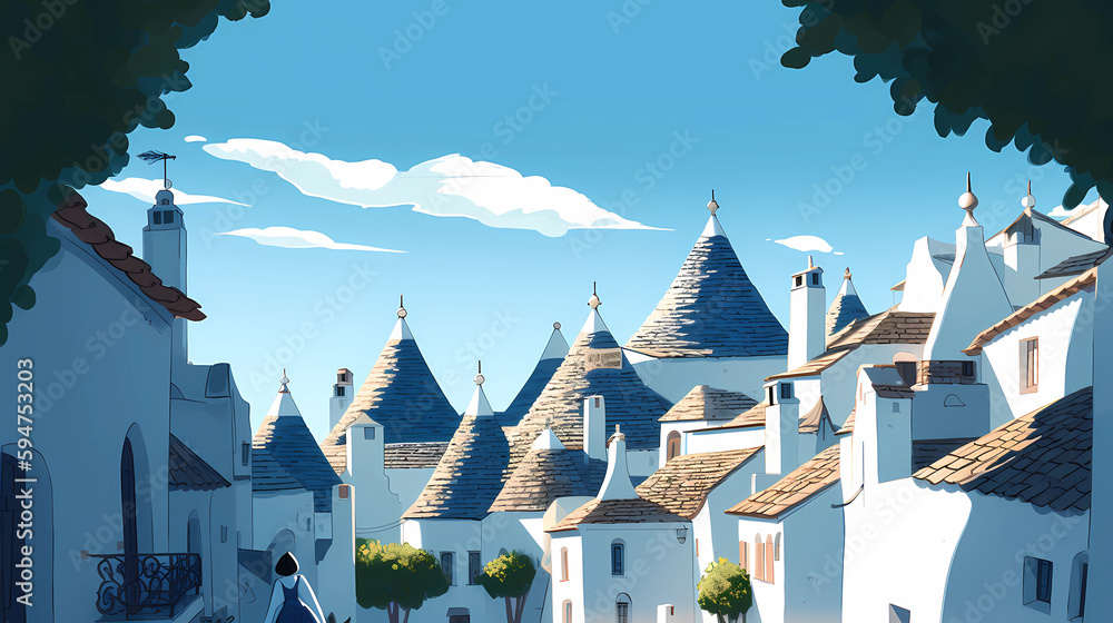 Illustration of beautiful view of Alberobello, Italy