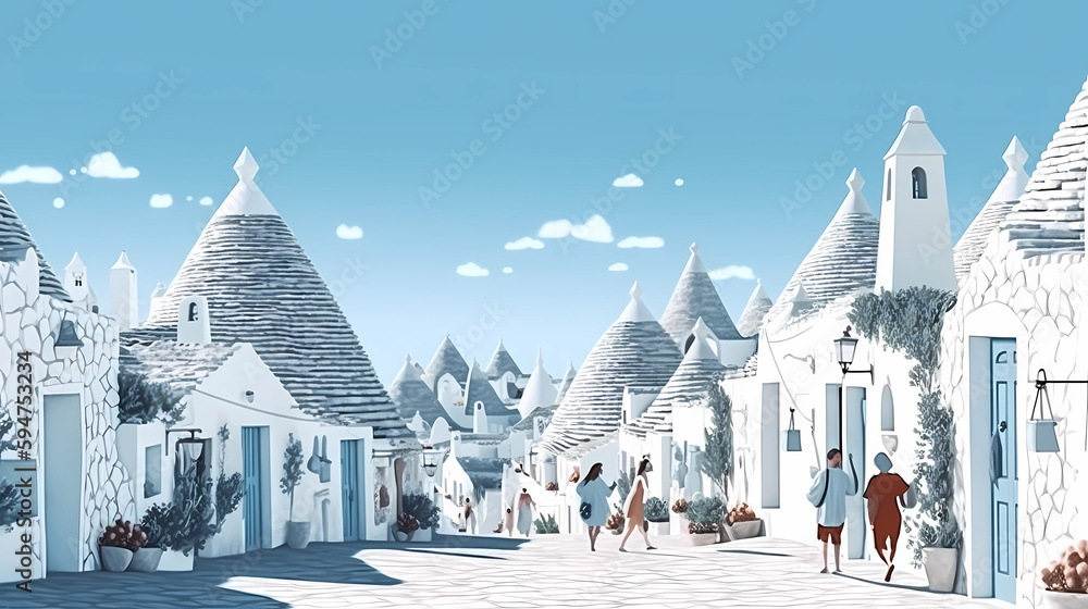 Illustration of beautiful view of Alberobello, Italy