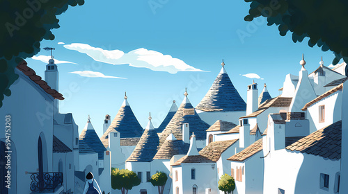 Obraz na płótnie Illustration of beautiful view of Alberobello, Italy w salonie