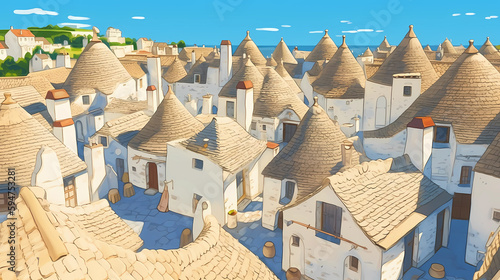 Illustration of beautiful view of Alberobello, Italy