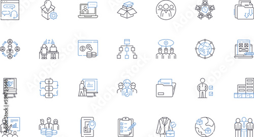 Agency line icons collection. Innovative, Elite, Strategic, Dynamic, Collaborative, Professional, Creative vector and linear illustration. Progressive,Cutting-edge,Experienced outline signs set