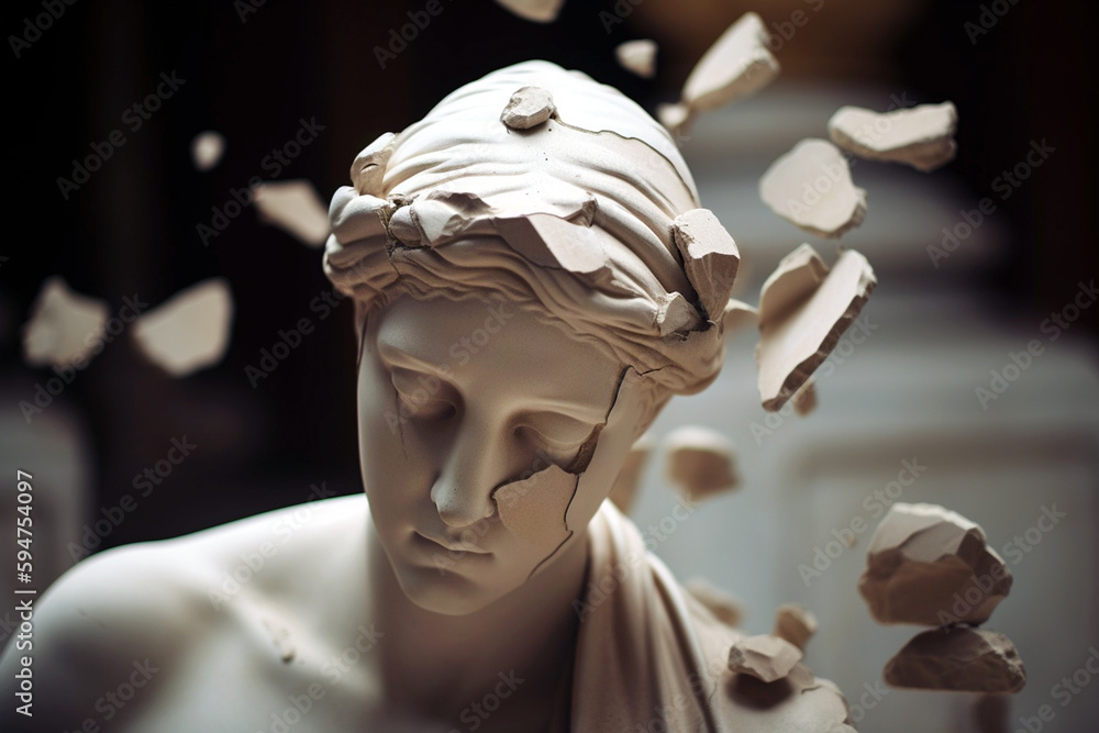 ภาพประกอบสต็อก Broken ancient greek statue woman head falling in pieces