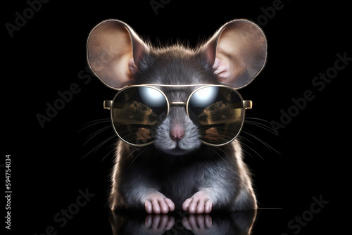 Cute Mouse with Sunglasses on Black Background Summer Generative AI © SatoriVerse