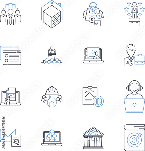 Firmware scheme line icons collection. Update, Integrity, Security, Stability, Compatibility, Configuration, Optimization vector and linear illustration. Performance,Encryption,Authentication outline