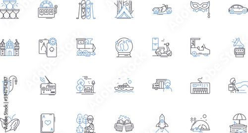 Getaway line icons collection. Retreat, Escape, Seclusion, Adventure, Relaxation, Recharge, Serenity vector and linear illustration. Unwind,Exploration,Tranquility outline signs set