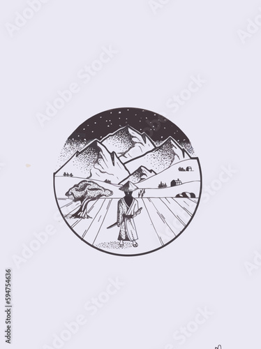 samurai com montanhas no plano de fundo
