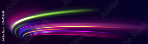 High speed lines with focus. Color motion blur background. Abstract futuristic 5g internet connection concept. Light trail wave, fire path trace line and incandescence curve twirl. Vector illustration