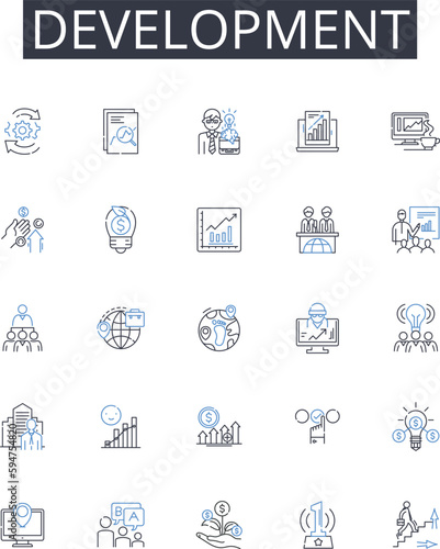 Development line icons collection. Advancement, Evolution, Progression, Improvement, Growth, Maturation, Expansion vector and linear illustration. Enhancement,Innovation,Refinement outline signs set