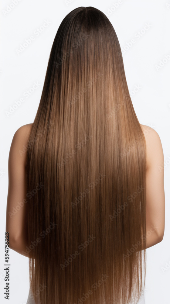 Fototapeta premium full body Beautiful keratin treated hair on white background