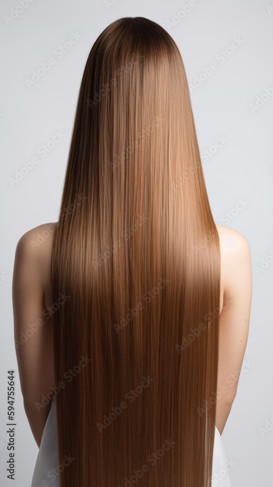 Naklejka premium full body Beautiful keratin treated hair on white background. Generated ai
