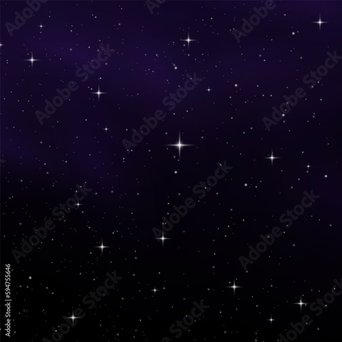 Space background with realistic nebula and glitter star. Deep cosmos stardust. Realistic starry sky with blue glow. Shining stars in the dark sky. Vector illustration. 