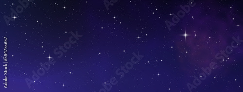 Space background with realistic nebula and glitter star. Deep cosmos stardust. Realistic starry sky with blue glow. Shining stars in the dark sky. Vector illustration. 