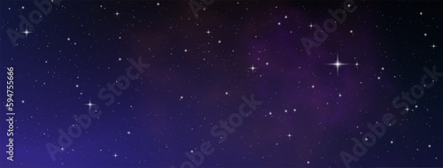 Fototapeta Space background with realistic nebula and glitter star. Deep cosmos stardust. Realistic starry sky with blue glow. Shining stars in the dark sky. Vector illustration. 
