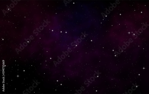 Space background with realistic nebula and glitter star. Deep cosmos stardust. Realistic starry sky with blue glow. Shining stars in the dark sky. Vector illustration. 