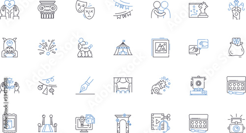 Entertainment time line icons collection. Fun, Laughter, Joy, Happiness, Excitement, Thrill, Adventure vector and linear illustration. Amusement,Enjoyment,Relaxation outline signs set