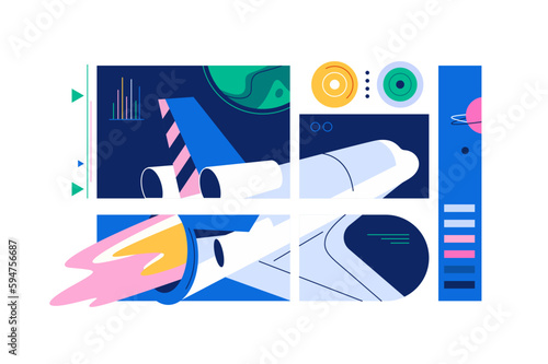 Spaceship flies in outer space