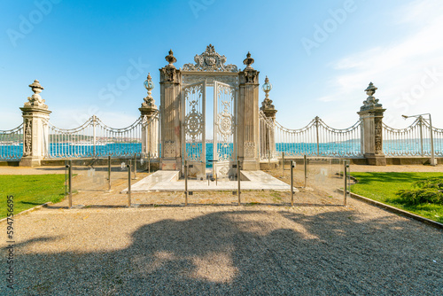 Gate to the to the port and dock of ships at Dolme Bahce palace, Istanbul, Turkey photo