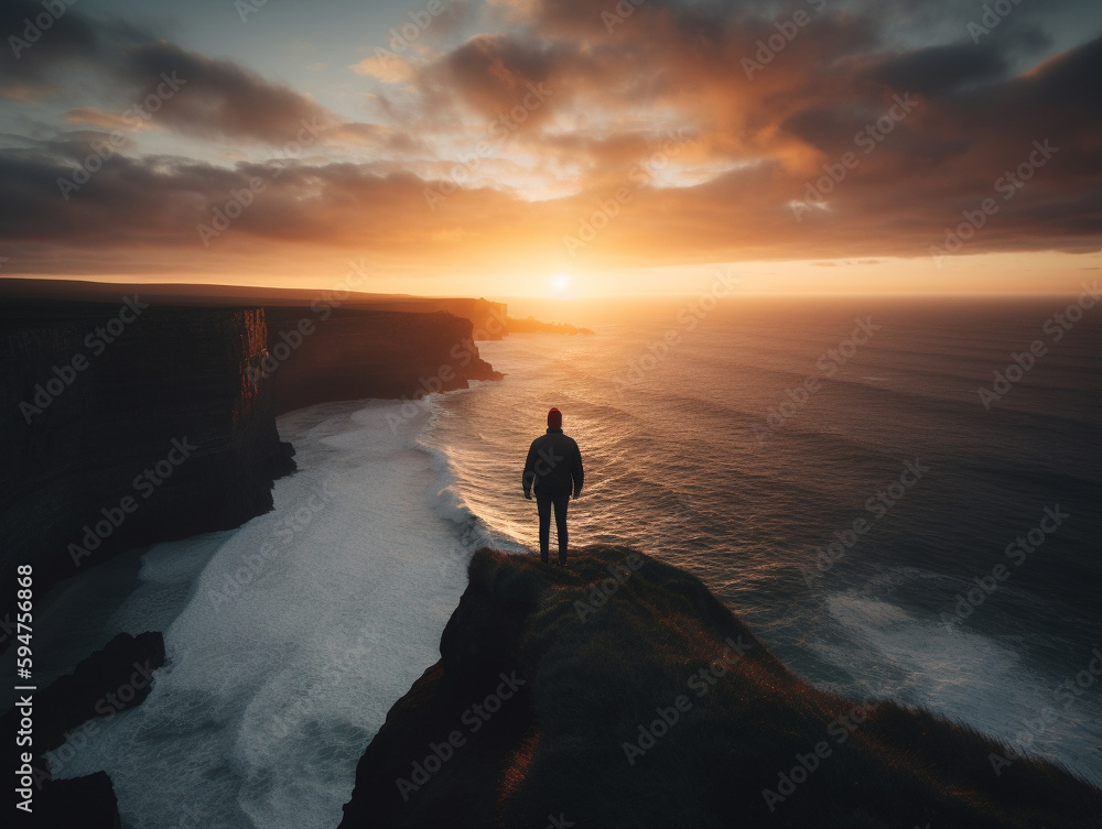 A Person Looking out to the Sea at Sunset | Generative AI