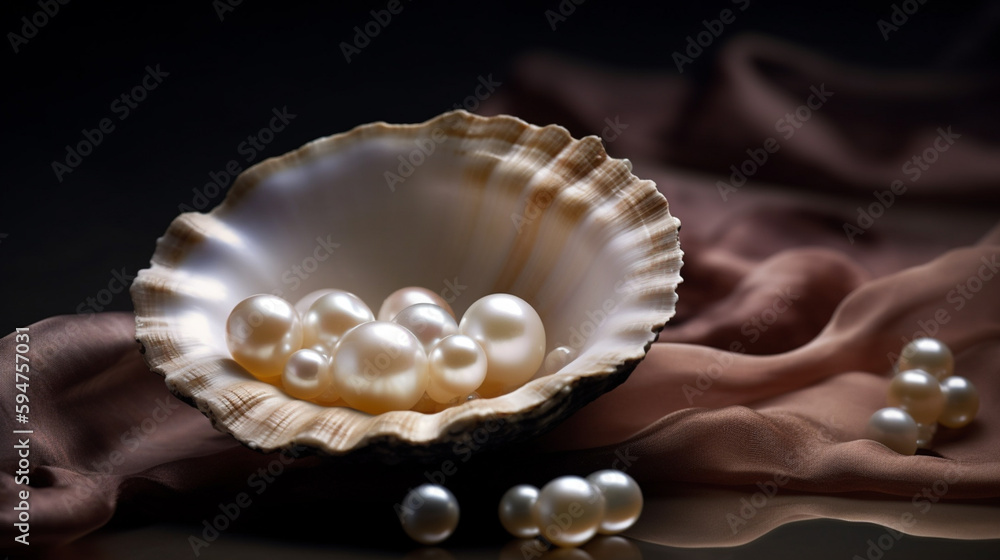 luxury pearl shell. Close up Generative AI luxury pearl shell. Close up Generative AI