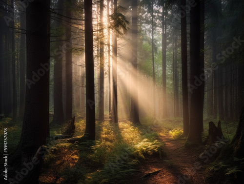 Sun Beams in a Forest   Generative AI © Nathan Hutchcraft