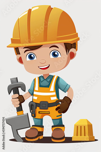 boy dressed as a construction worker cartoon bright colors, illustration, vector style, ai generative © SHArtistry