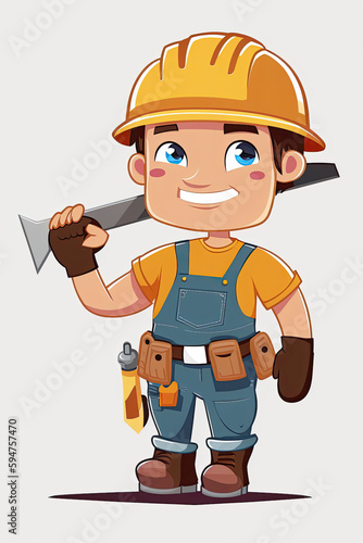 boy dressed as a construction worker cartoon bright colors, illustration, vector style, ai generative © SHArtistry