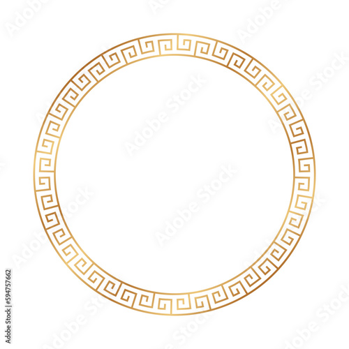 Circle greek gold pattern. Roman frame. Golden outline greece border isolated on white background. Round greec boarder for design prints. Circular ancient ornament. Fret rome key. Vector illustration