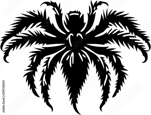 Tarantula spider logo in black and white color, vector illustration of arthropod, poisonous animal