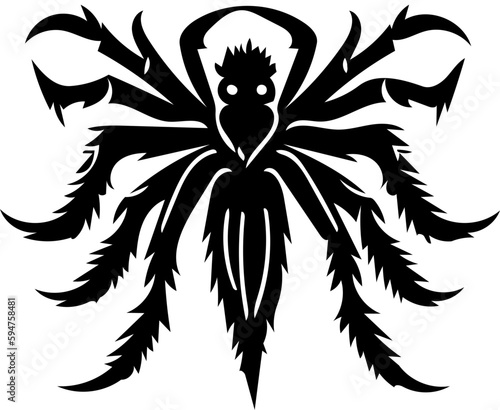 Tarantula spider logo in black and white color, vector illustration of arthropod, poisonous animal