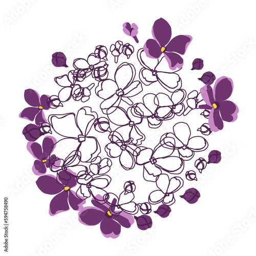 Natural pattern of lilac flowers on a white background. Eco design.