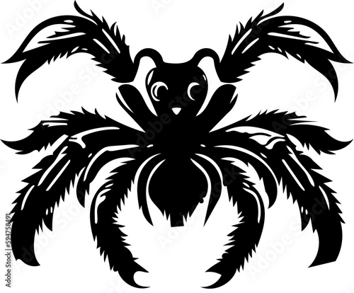 Tarantula spider logo in black and white color, vector illustration of arthropod, poisonous animal