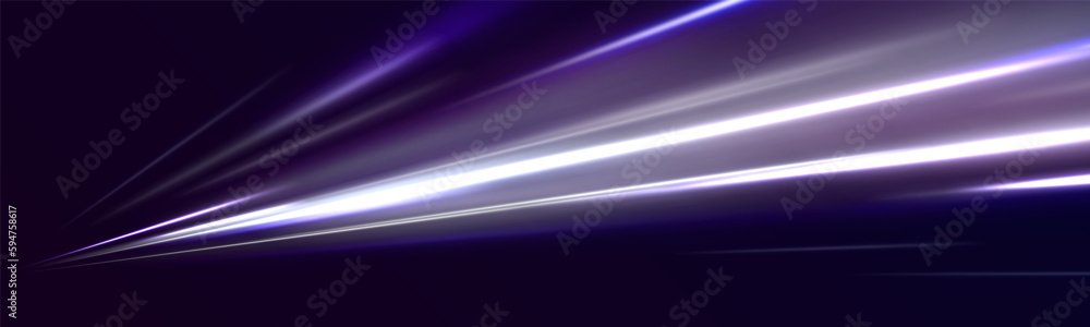 Vector illustration of high speed light effect on blue background. Abstract white and blue wave light effect. Flash luminosity line. Technology futuristic dynamic motion. 