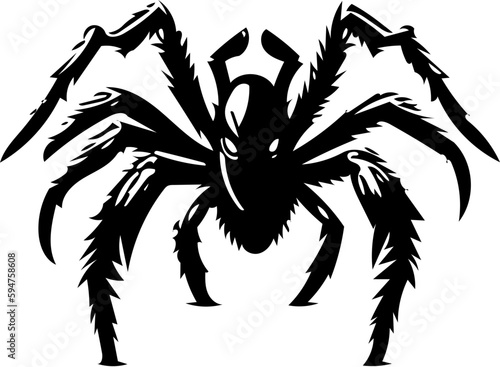 Tarantula spider logo in black and white color, vector illustration of arthropod, poisonous animal