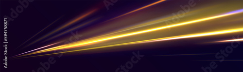 Glowing spark swirl trail tracing on dark blue background. Abstract light lines of movement and speed. Orange and yellow luminosity, abstract neon motion glowing wavy lines. Vector illustration. 