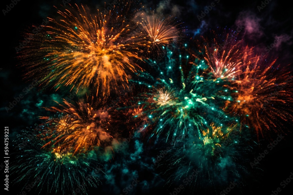 beautiful colorful fireworks in the night sky created with Generative AI technology