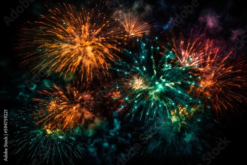 beautiful colorful fireworks in the night sky created with Generative AI technology © StockMedia