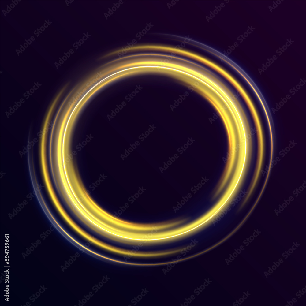 Space tunnel. Line light effect golden vector circle. Abstract glitter lines of movement and speed. Trace of a fiery ring. Glitter magic glitter swirl trail effect. Space tunnel. Line light effect golden vector circle. Abstract glitter lines of movement and speed. Trace of a fiery ring. Glitter magic glitter swirl trail effect.