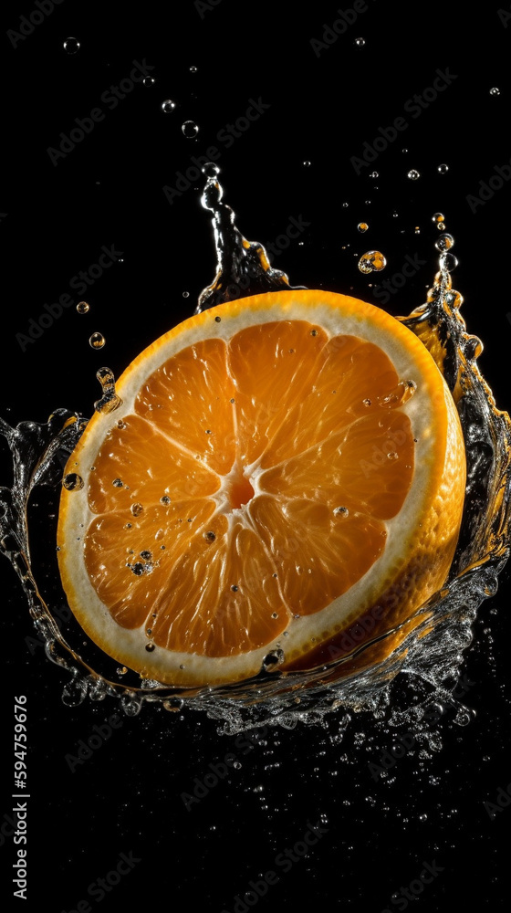Cut oranges fall into water, splashing., ai generated Cut oranges fall into water, splashing., ai generated