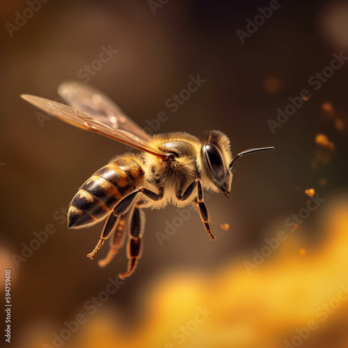 The buzzing honey bee gracefully flies in the air. AI generated © Pixelkram