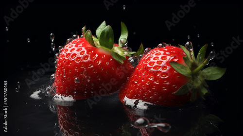 Cut Struwberrys fall into water, splashing, ai generated